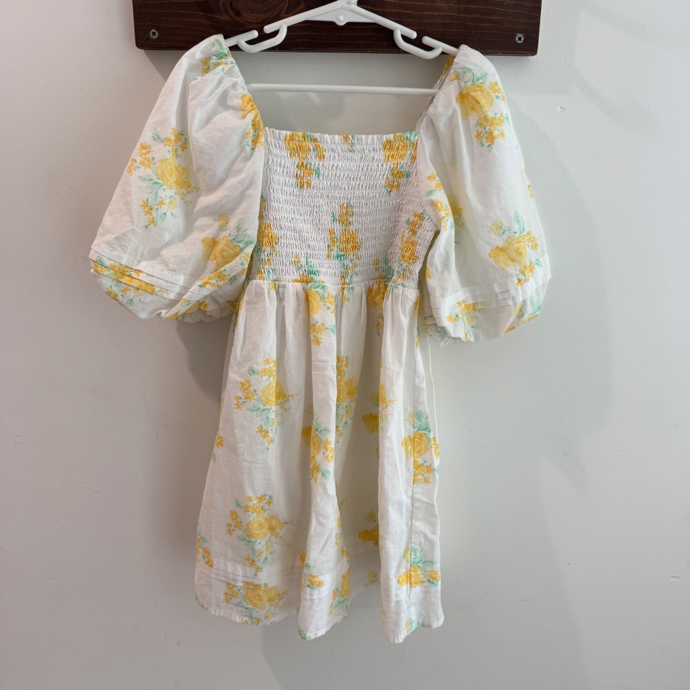 Janie and Jack Girls‎ Yellow Floral Smocked Puff Sleeve Cotton Dress Size 6